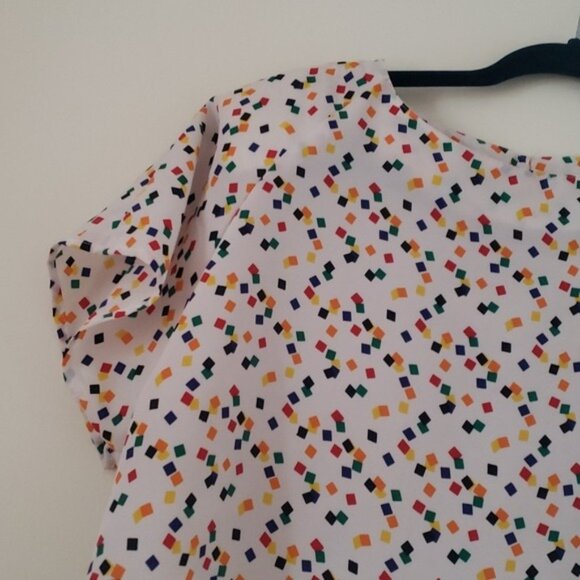 Vintage 80s Impressions Boxy‎ White Rainbow Geometric Short Sleeve Blouse - Picture 3 of 9